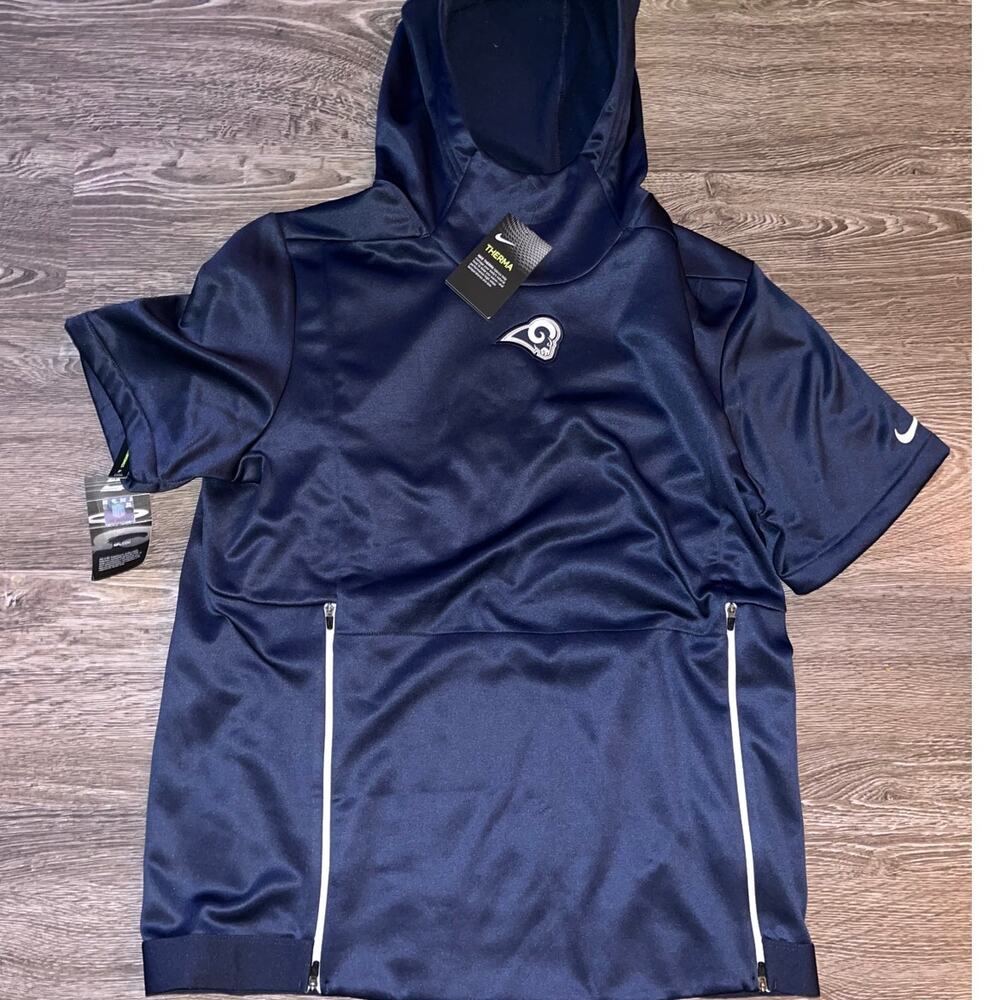 Nike Therma LA Rams Hoodie Short Sleeve Pullover NFL Navy Zip Pockets New (332)